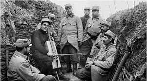 Soldiers with instruments in trench